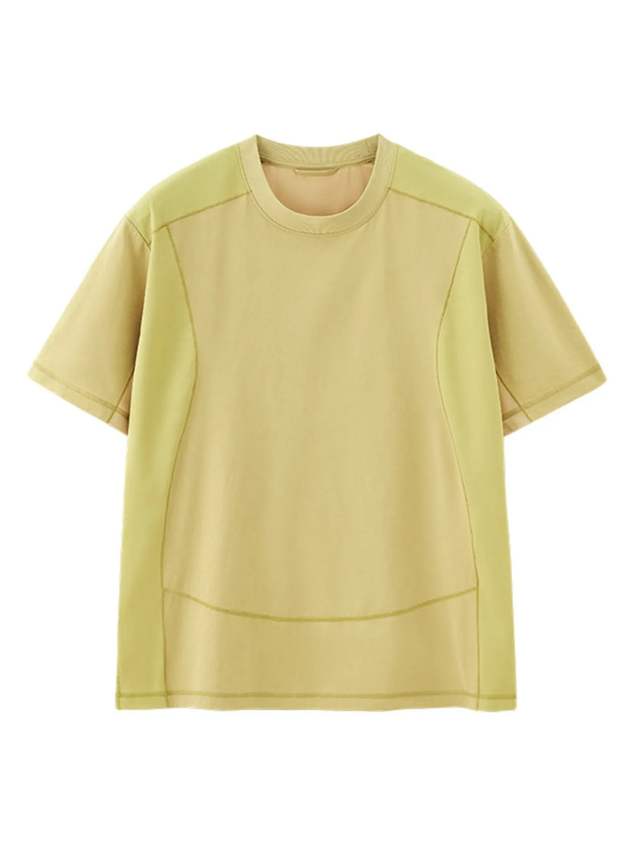Relaxed fit t-shirt in light yellow with contrast stitching and panel details.