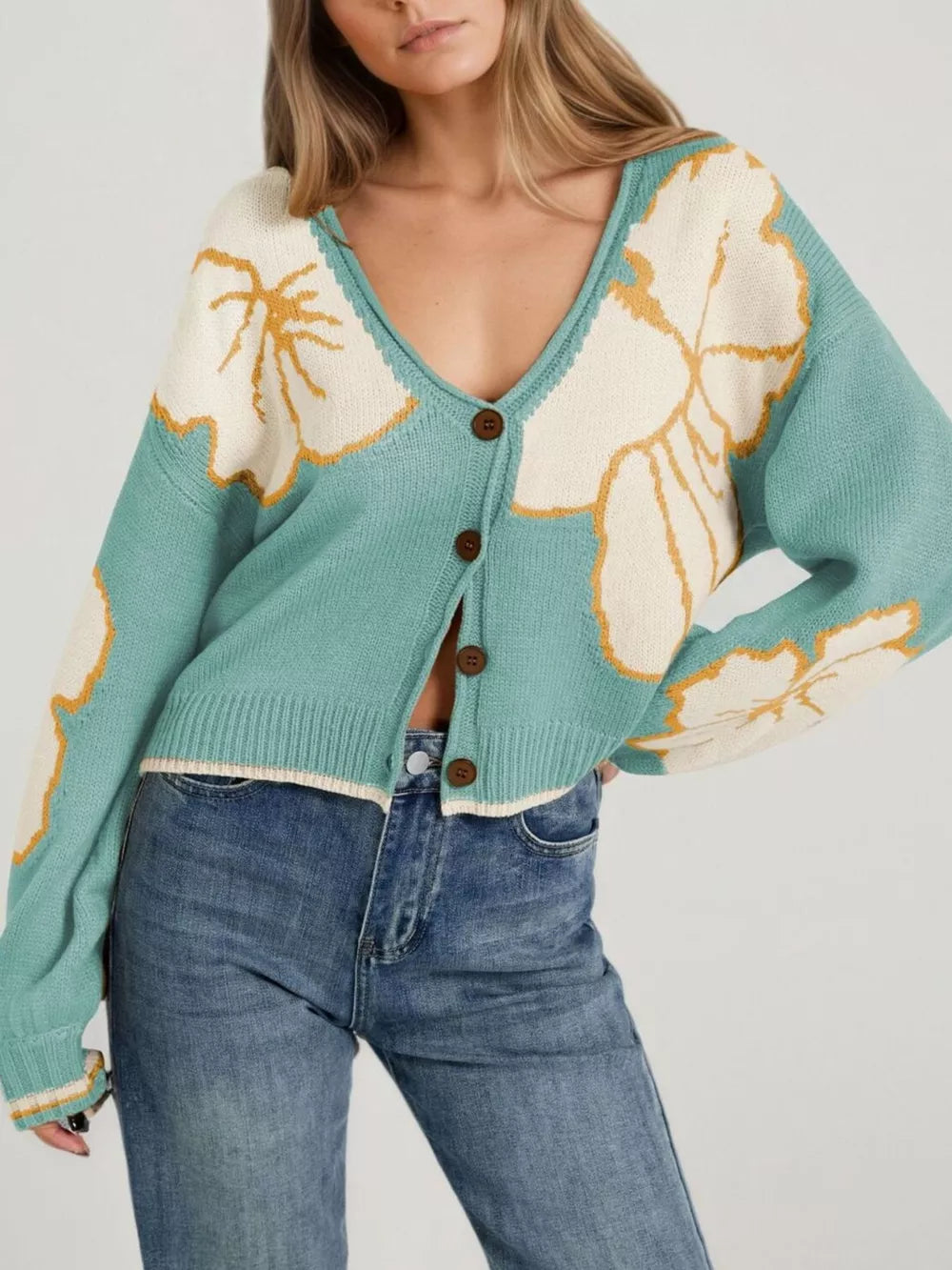 cardigan featuring floral in cream with 100% polyester Care instructions: Machine wash cold texture