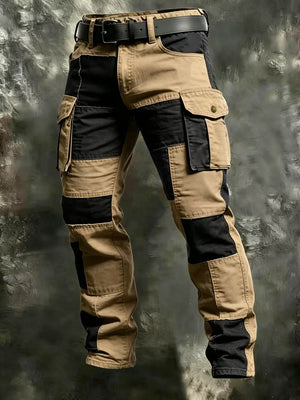 cargo pants in tan featuring belted and tapered fit