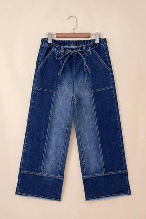 Drawstring Raw Hem Wide Leg Denim Pants option 8