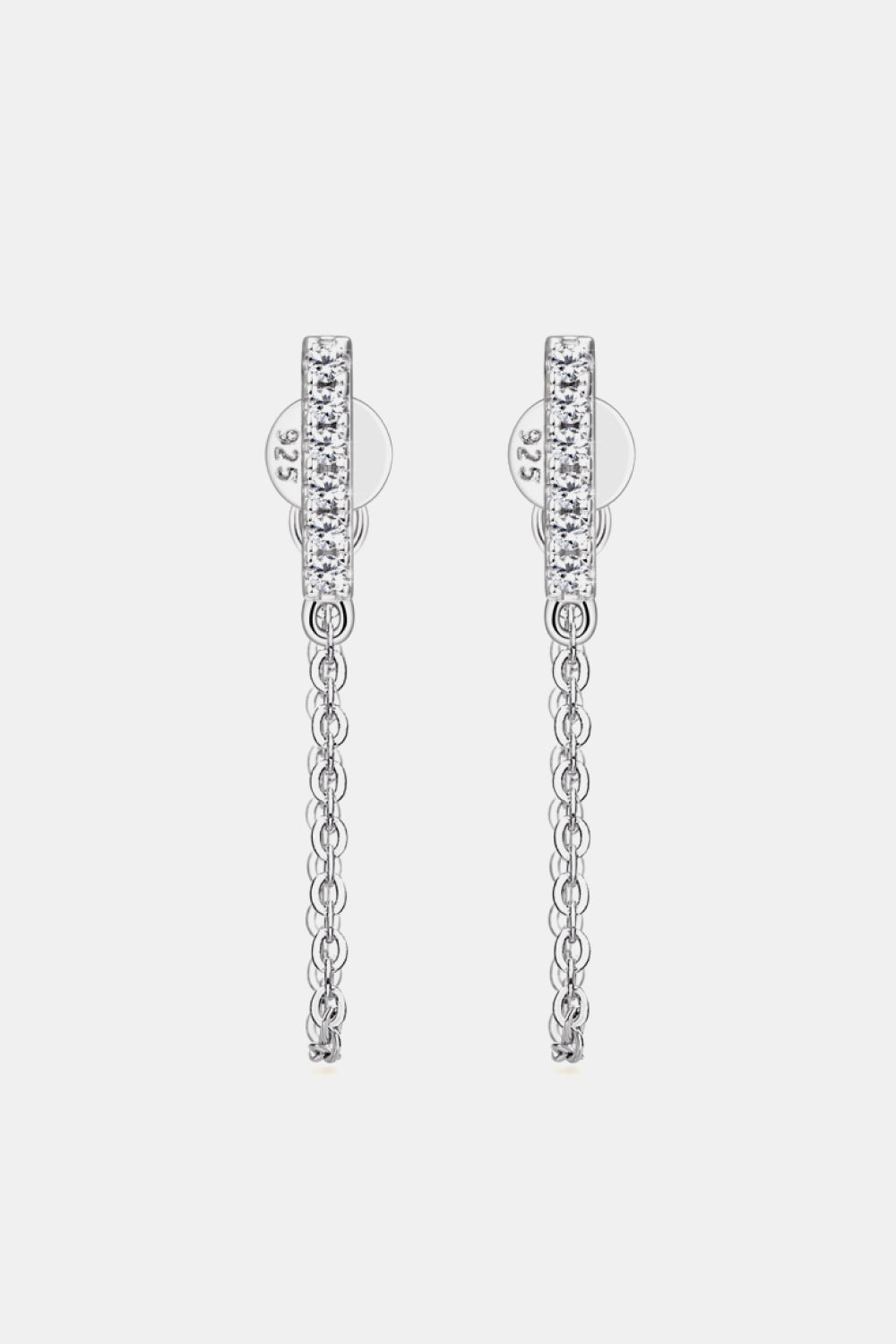 Silver chain cascade bar earrings with cubic zirconia accents and 925 stamp