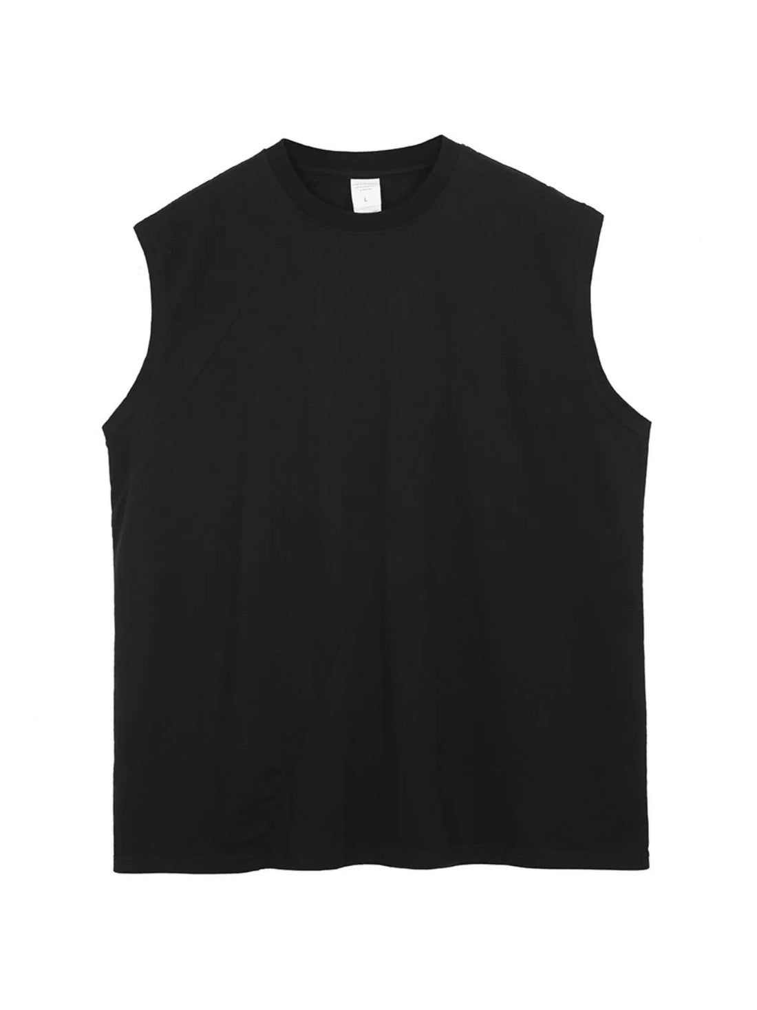 Black sleeveless top with asymmetric panel detail