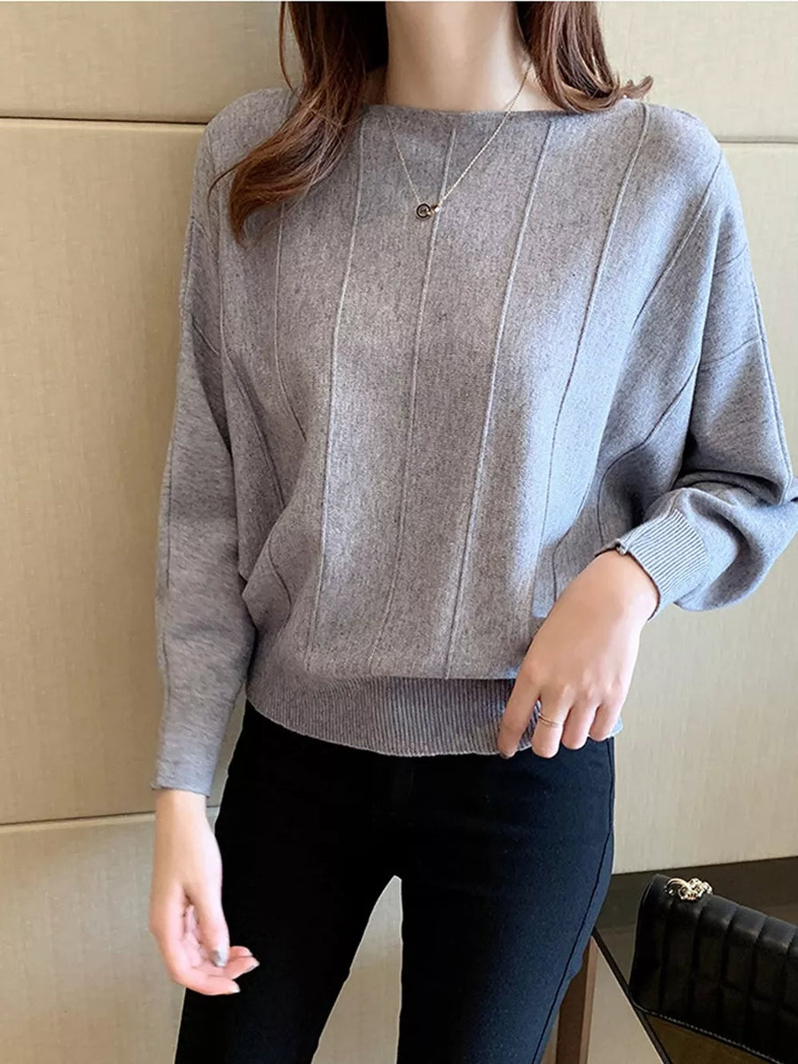 White relaxed pullover sweater with boat neck