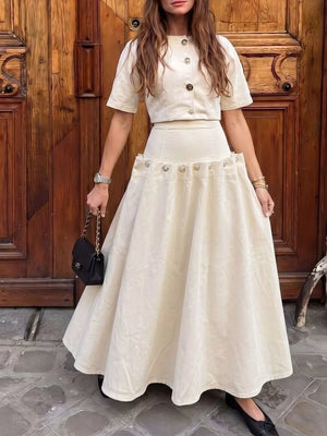 classic skirt set in Dark Blue with round neck