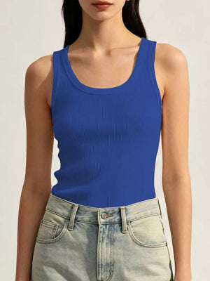 Ribbed Knit U-neck Tank in Green