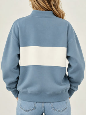 Full Size Color Block Snap-Button Sweatshirt Plus Size in cream with buttoned