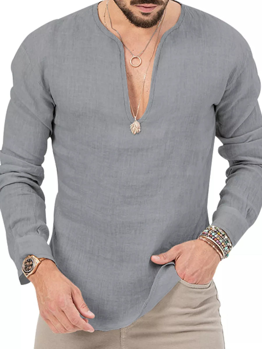 Men's Slim Fit Long Sleeve Blouse Plus Size in Light Blue