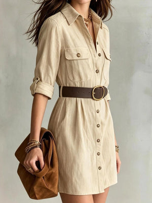 100% polyester Care instructions: Machine wash cold shirt dress in Tan with A-line silhouette