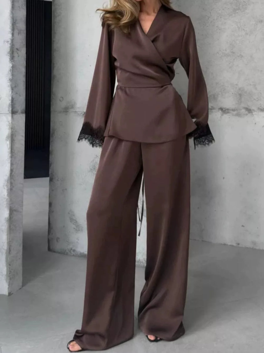 Brown relaxed pajama set with v-neck