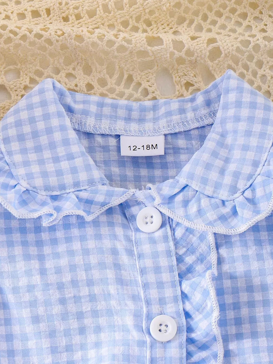 Children's Gingham Ruffle Collar Sleeveless Shirt in Yellow, view 12