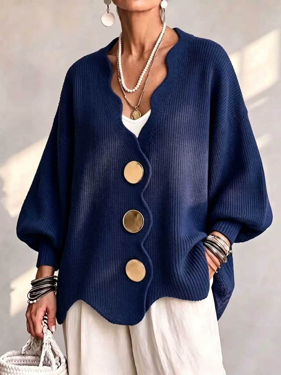 Red cardigan with hip-length and button-front