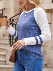 Ribbed Raglan Sleeve T-shirt in Blue
