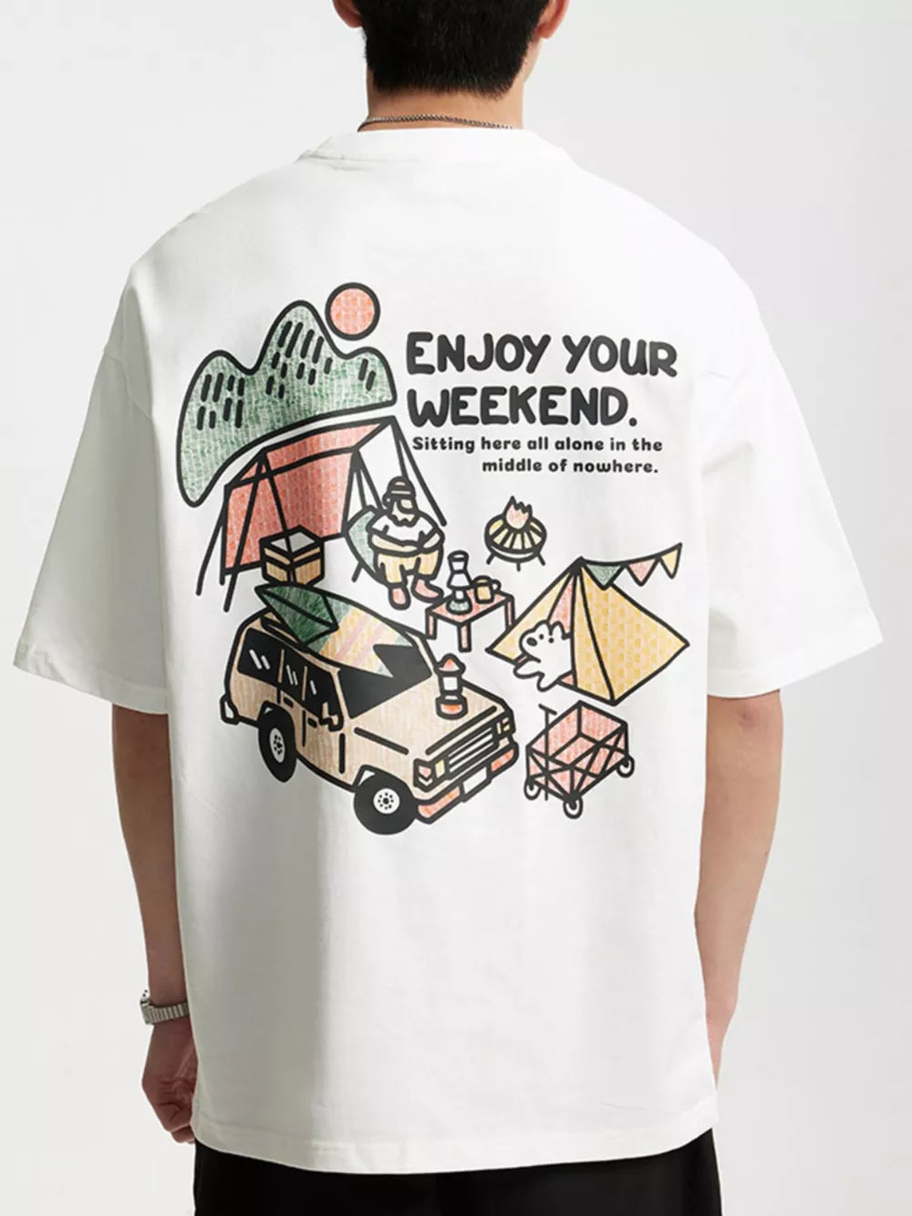 White Men's Graphic Round Neck T-shirt