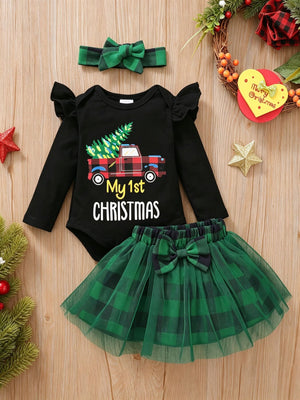 forest green bodysuit featuring ruffled and plaid