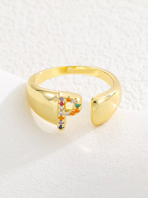 18k Gold-plated Zircon Letter Ring in W with gold-plated