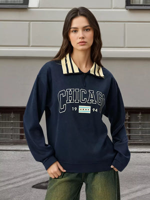 Striped Collar Letter Graphic Sweatshirt in this colorway