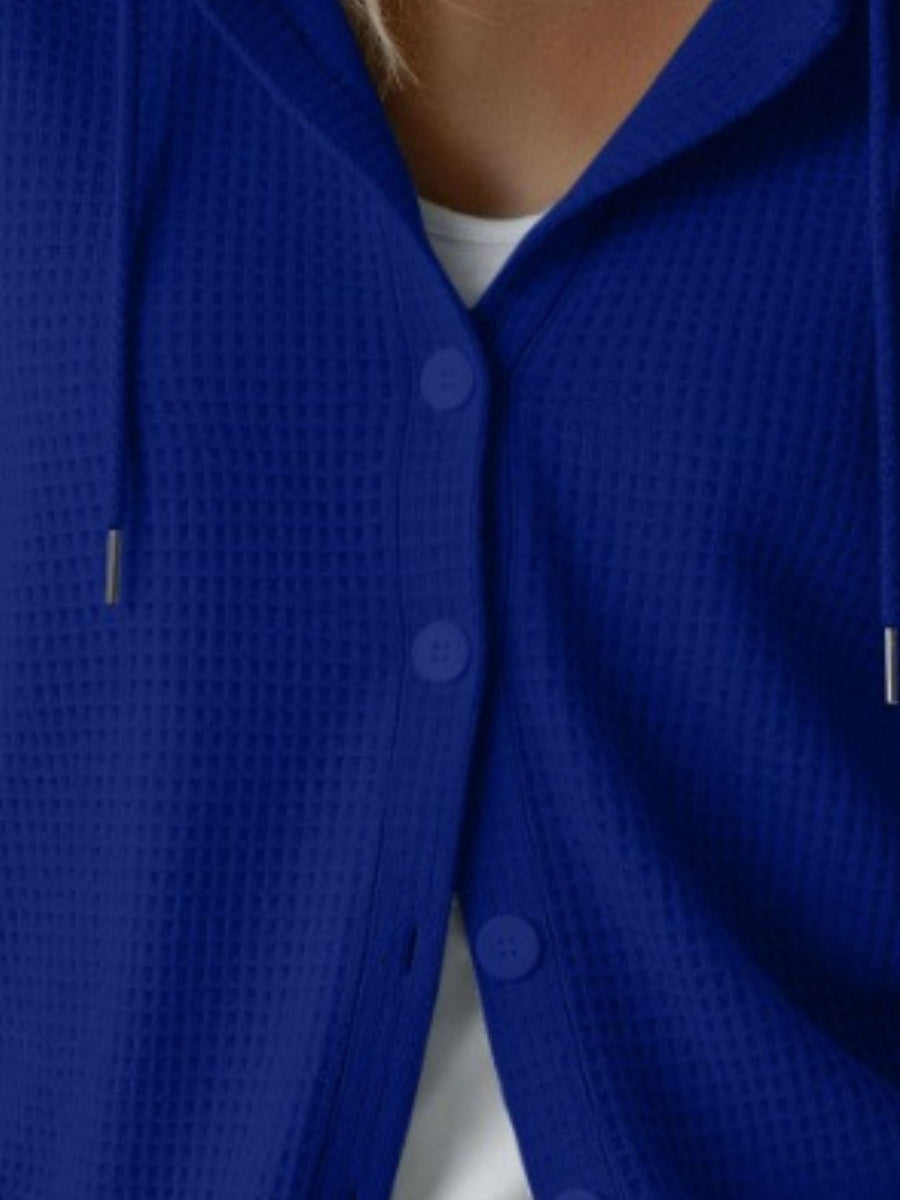 cardigan featuring waffle knit in sky blue with 100% polyester Care instructions: Machine wash cold texture