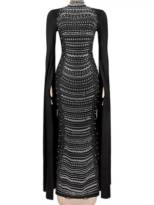 maxi dress in Black with geometric and rhinestone