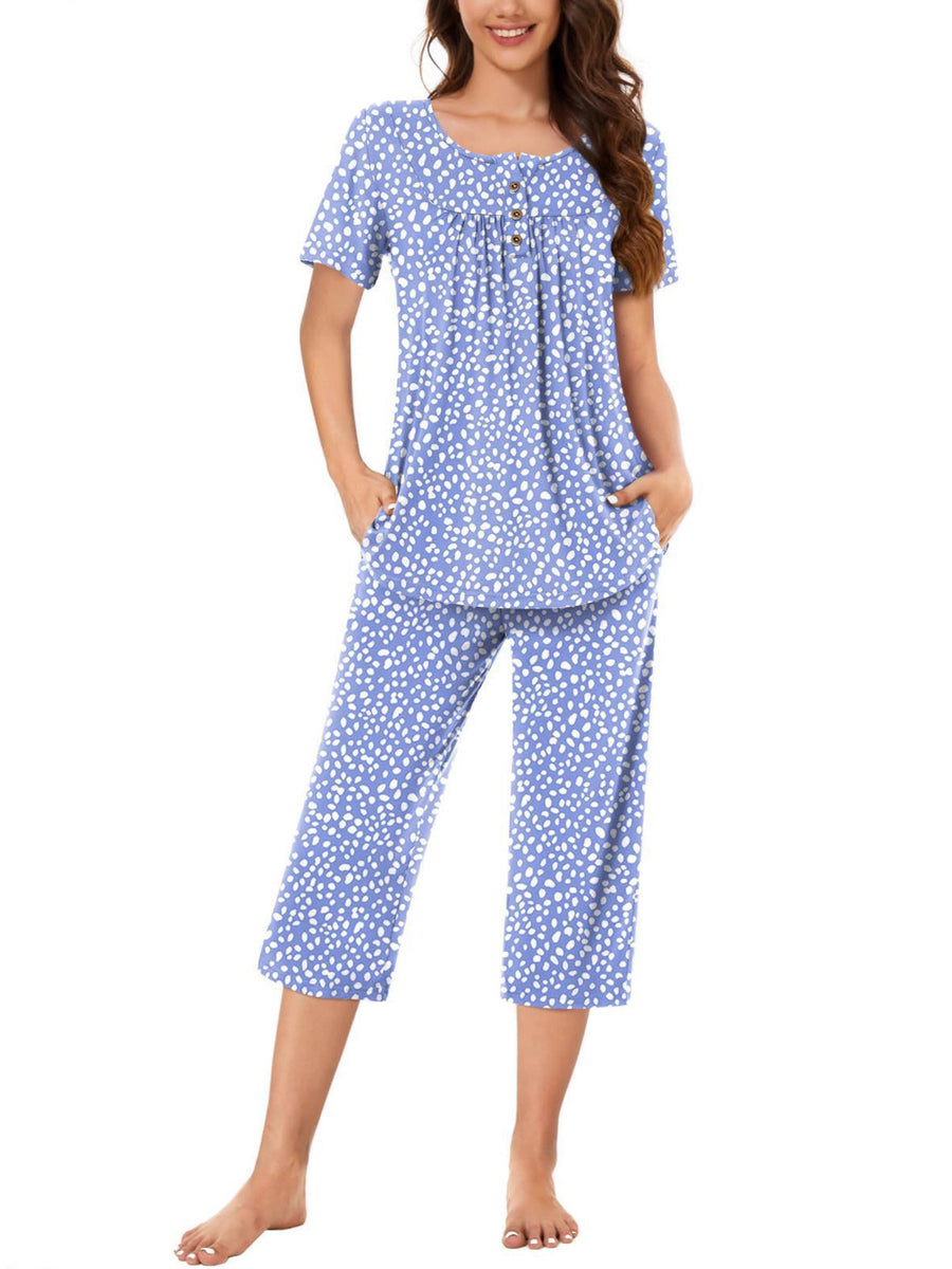 100% polyester Care instructions: Machine wash cold pajama set in Gray with relaxed silhouette