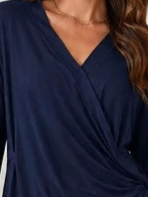 Long Sleeve Wrap T-shirt With Side Knot in Khaki with asymmetrical