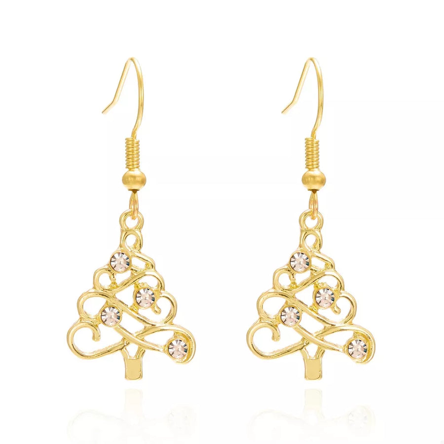 earrings in clear with christmas tree motif and rhinestone embellishment