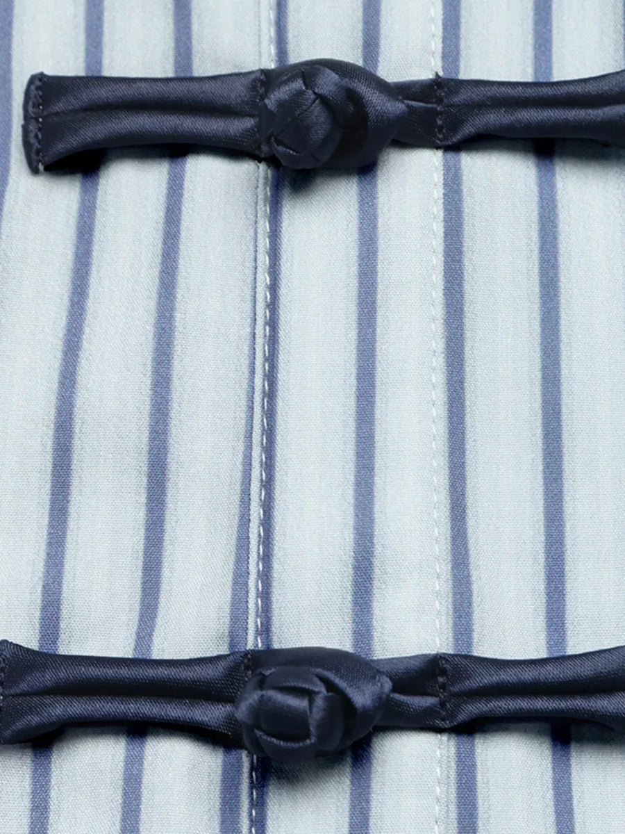 Blue fitted peplum top with mandarin collar