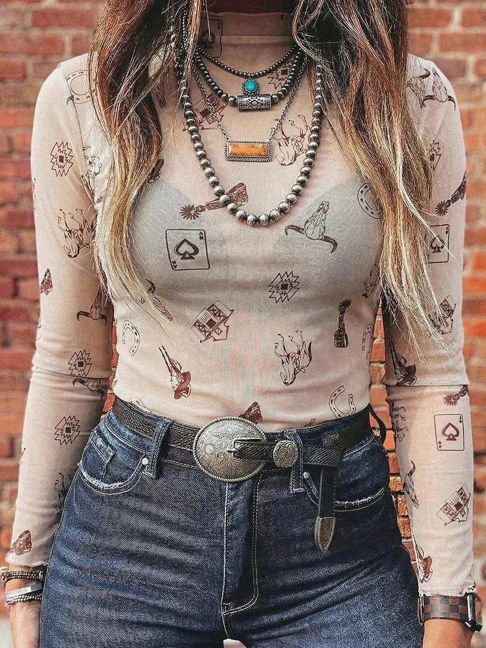 bohemian top in Floral with mock neck
