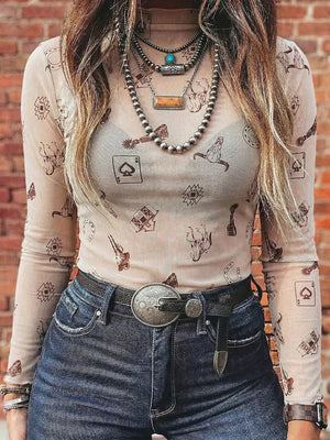 bohemian top in Floral with mock neck