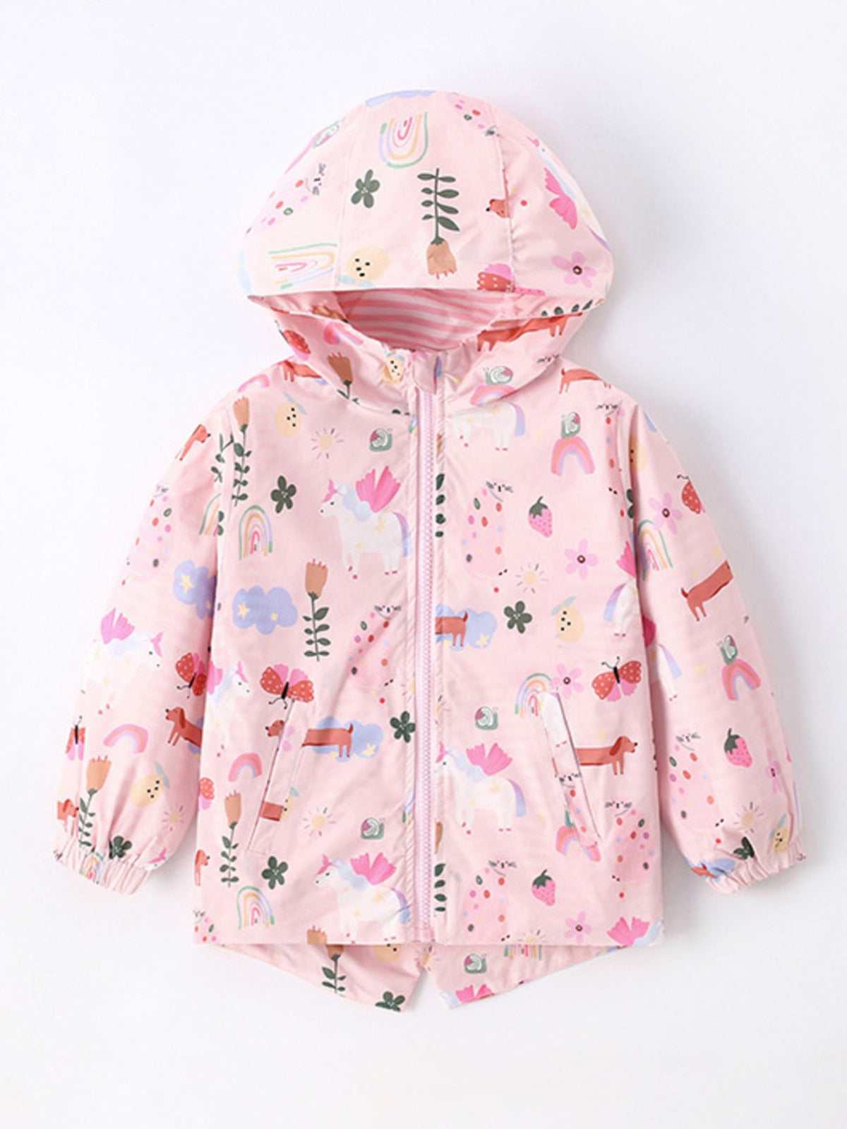 light pink windbreaker with floral and hooded