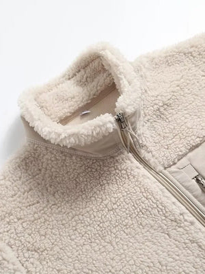 Brown Sherpa Patch Pocket Zip-Up Jacket