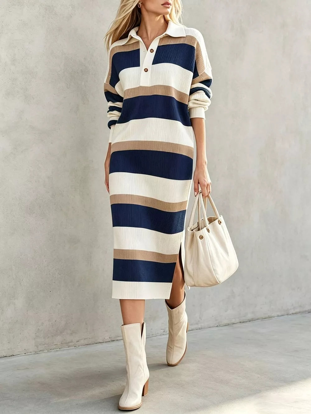 forest green straight sweater dress with collared