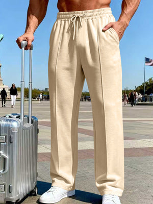 Men's Full Size Drawstring Wide Leg Sweatpants in Light Gray