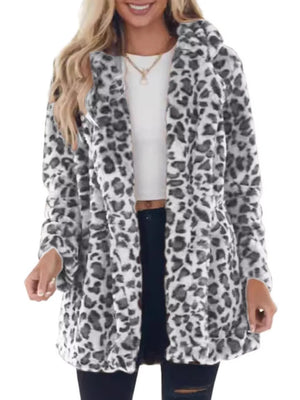 light gray faux fur coat with lined and long sleeve
