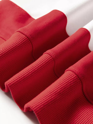 Scarlet drop shoulder sweatshirt with ribbed cuffs and hem detail.