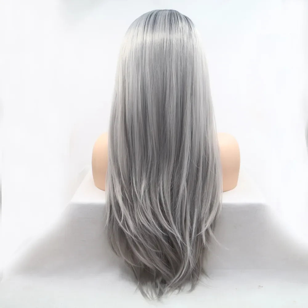Black/Grey Ombre Cascade: Lace Front Wig