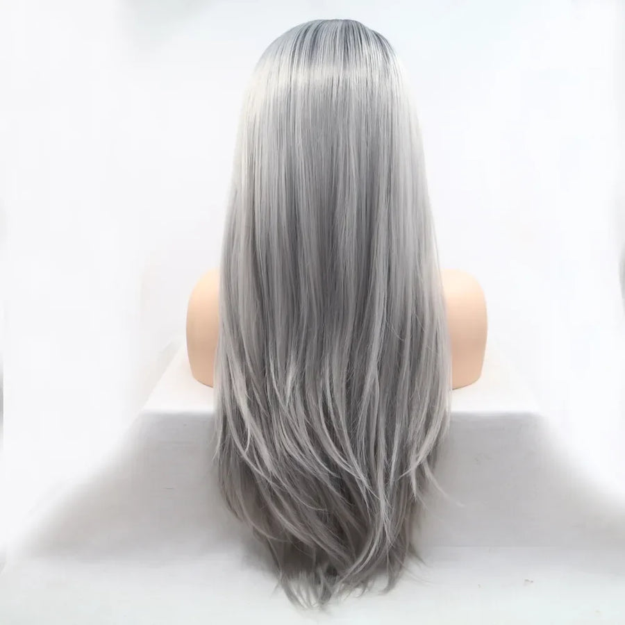 Black/Grey Ombre Cascade: Lace Front Wig