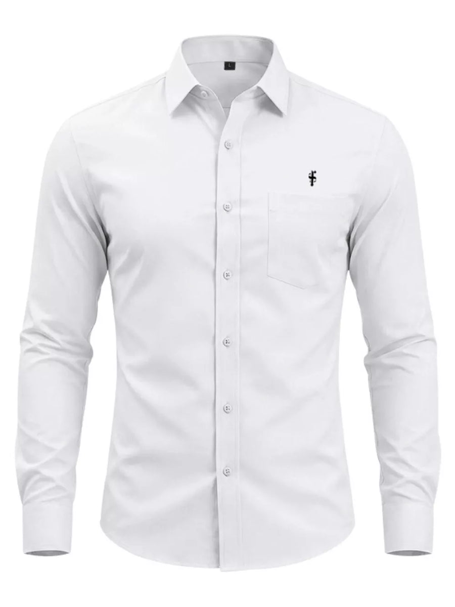 Red Men's Slim Fit Button Up Shirt Plus Size