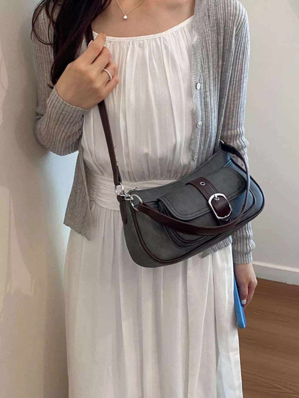 Black Vintage Buckle Detail Crossbody Bag