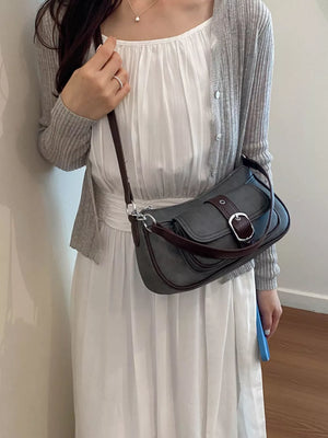 Black Vintage Buckle Detail Crossbody Bag