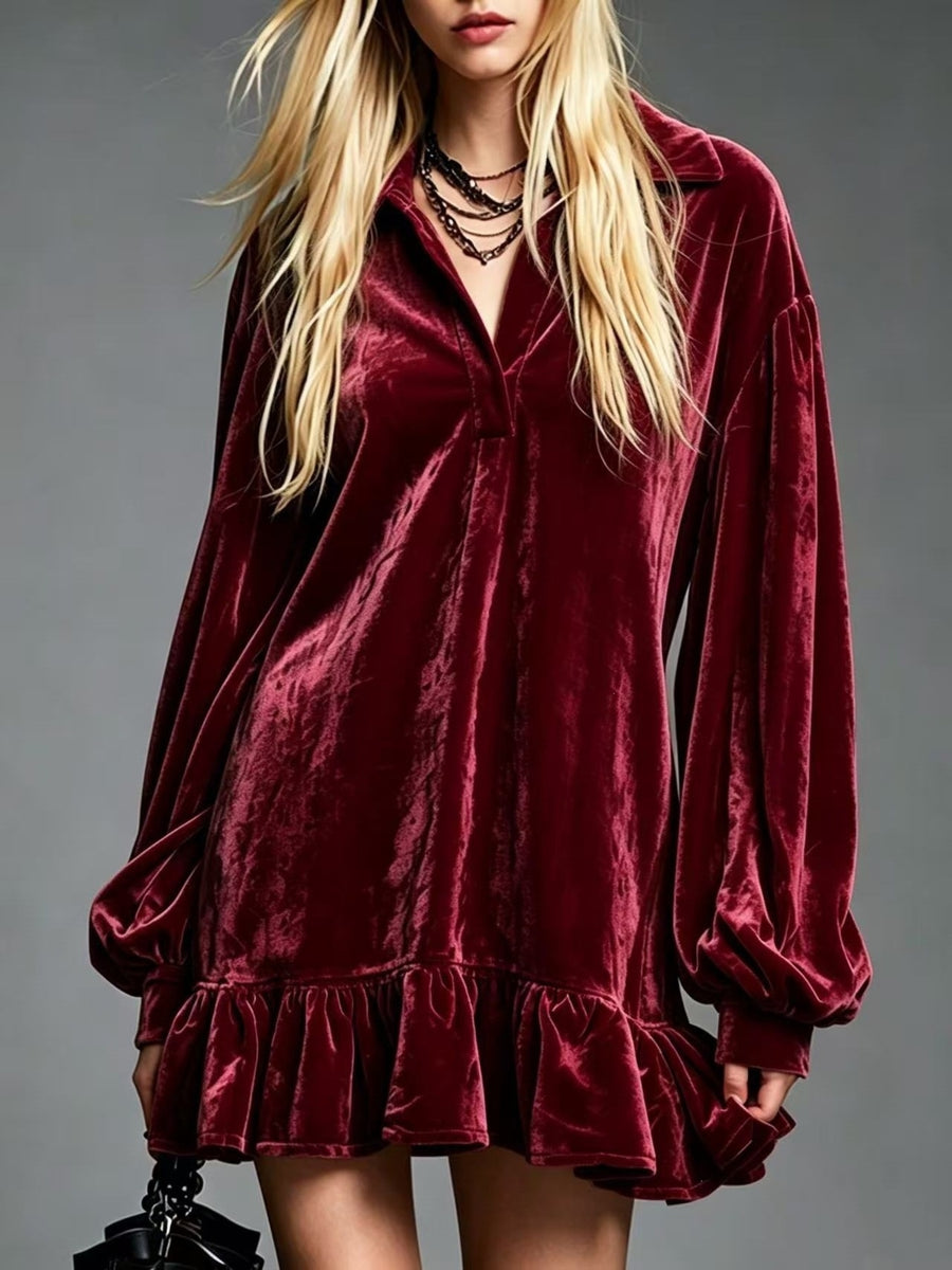 mini dress in burgundy featuring ruffled and A-line fit