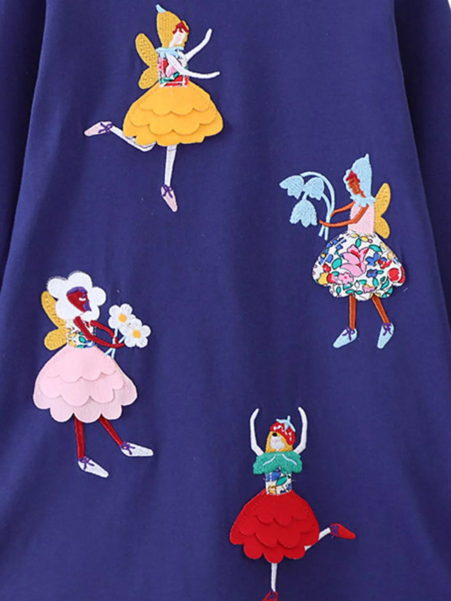 Navy cotton blend baby dress with fairy applique design