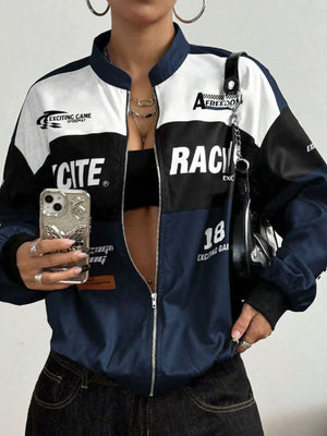 bomber jacket in Green with zipper and waist-length