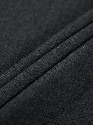 Dark Gray Textured Ribbed Henley T-shirt For Men