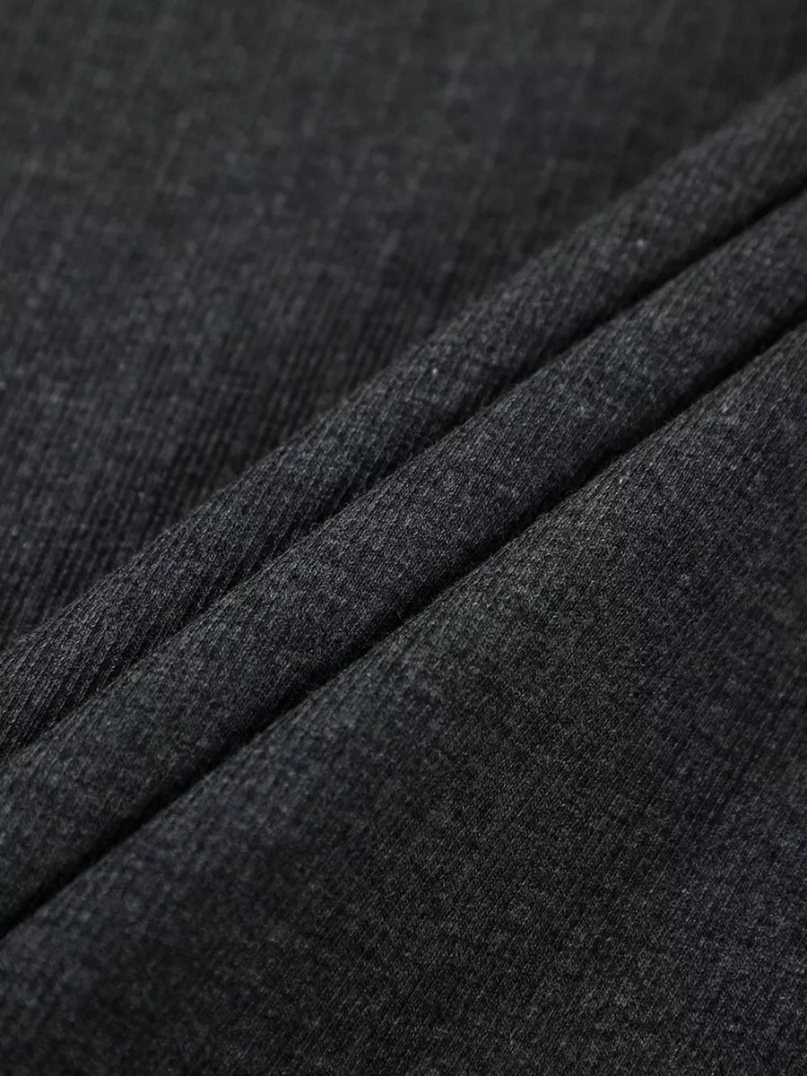 Dark Gray Textured Ribbed Henley T-shirt For Men