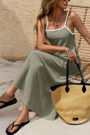 Spaghetti Strap Maxi Dress With Contrast Trim option 5