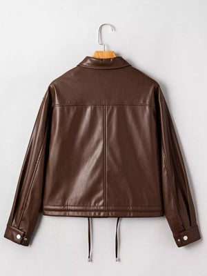 leather jacket in Dark Brown with flap pockets and waist-length