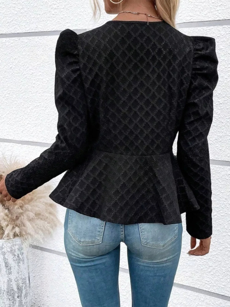 Puff Sleeve Textured Jacquard Jacket in Pink