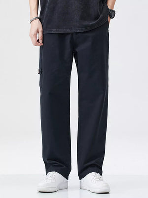 Men's black loose-fit cargo pants with utility pocket detail.