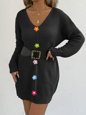 beige straight sweater dress with v-neck