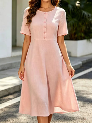 Yellow Button Detail A-line Midi Dress